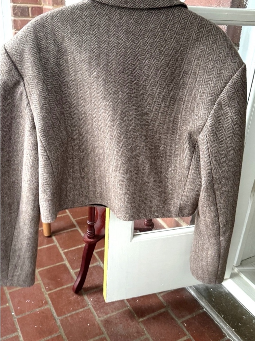 Sandro Lonny Cropped Herringbone Blazer Brown Wool Gold Buttons FR 42 - Picture 5 of 6